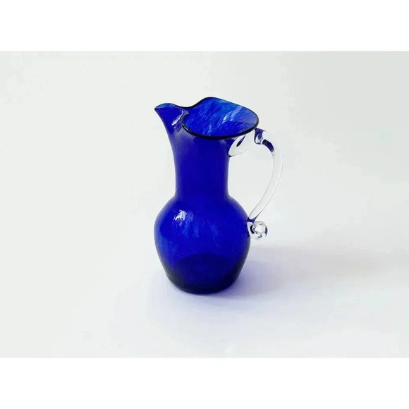 Cobalt Blue Tortoise Shell Patterned Midcentury Modern Retro Vintage Pitcher - Picture 1 of 8